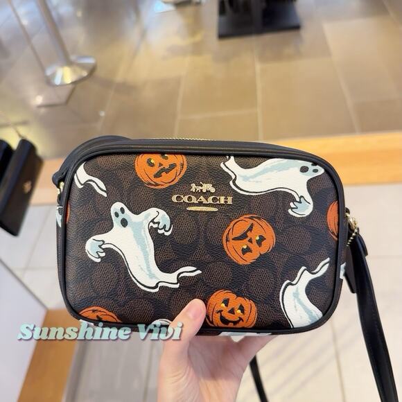 NWT Coach Mini Jamie Camera Bag with Pumpkin Ghost Print CCF75 🎃🎃🎃 Halloween - Picture 1 of 7